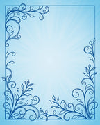 Blue Swirling Floral Ornate Border Design Rug