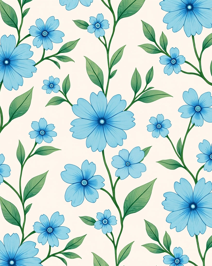 Blue Floral Vine Pattern Rug