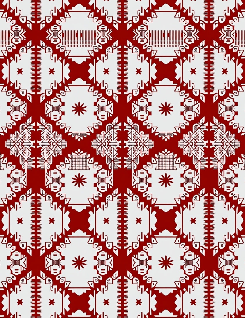 Red And White Geometric Art Deco Rug
