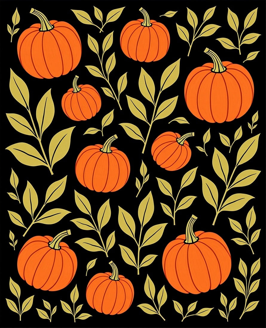 Orange Pumpkin Leaf Pattern Rug