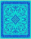 Intricate Cyan Floral Art Deco Rug