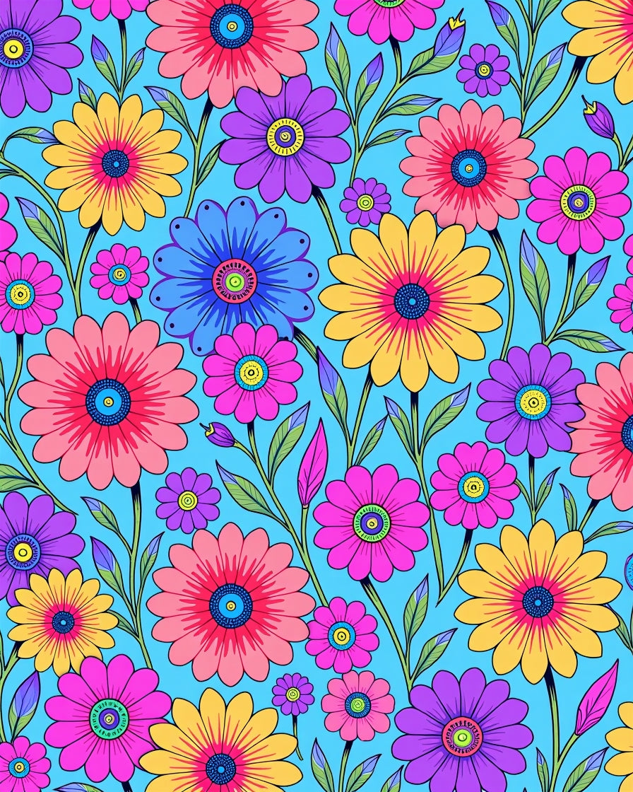 Bright Floral Pattern Vivid Color Rug
