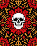 Red Floral Skull Pattern Rug