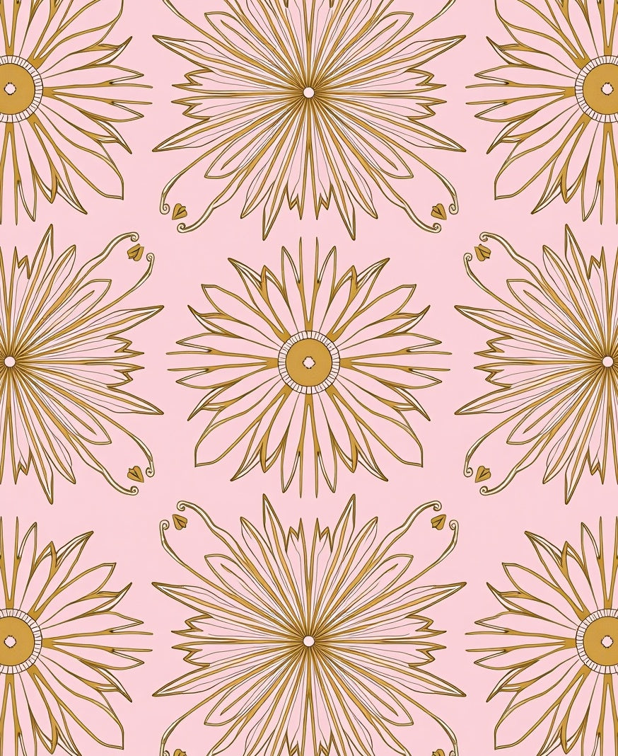 Golden Starburst Floral Pattern Rug