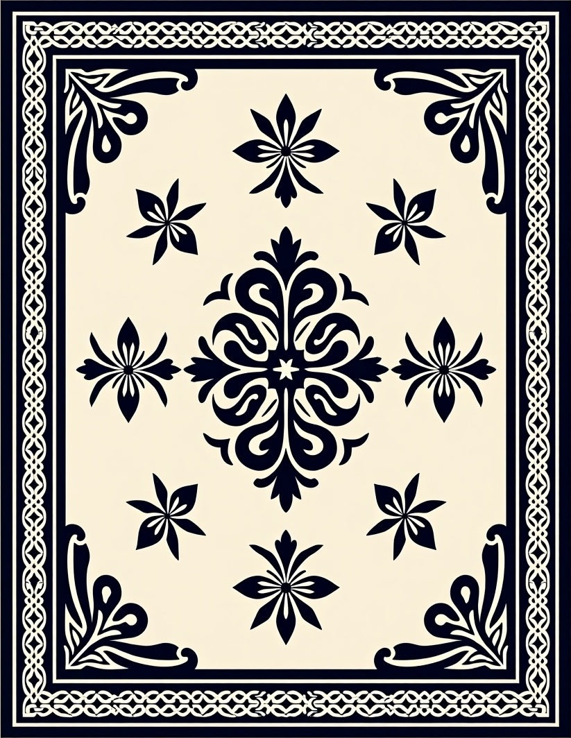 Classic Floral Medallion Border Pattern Rug