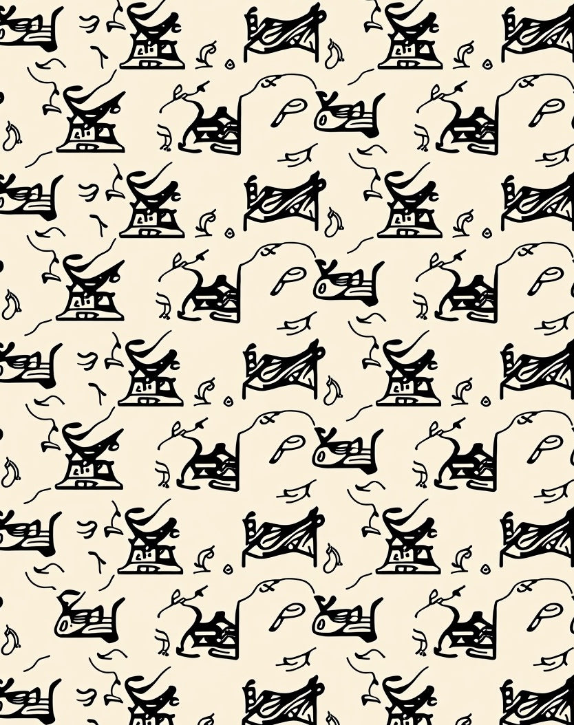 Abstract Sculptural Black White Pattern Rug