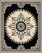 Black and Cream Floral Medallion Centerpiece Rug