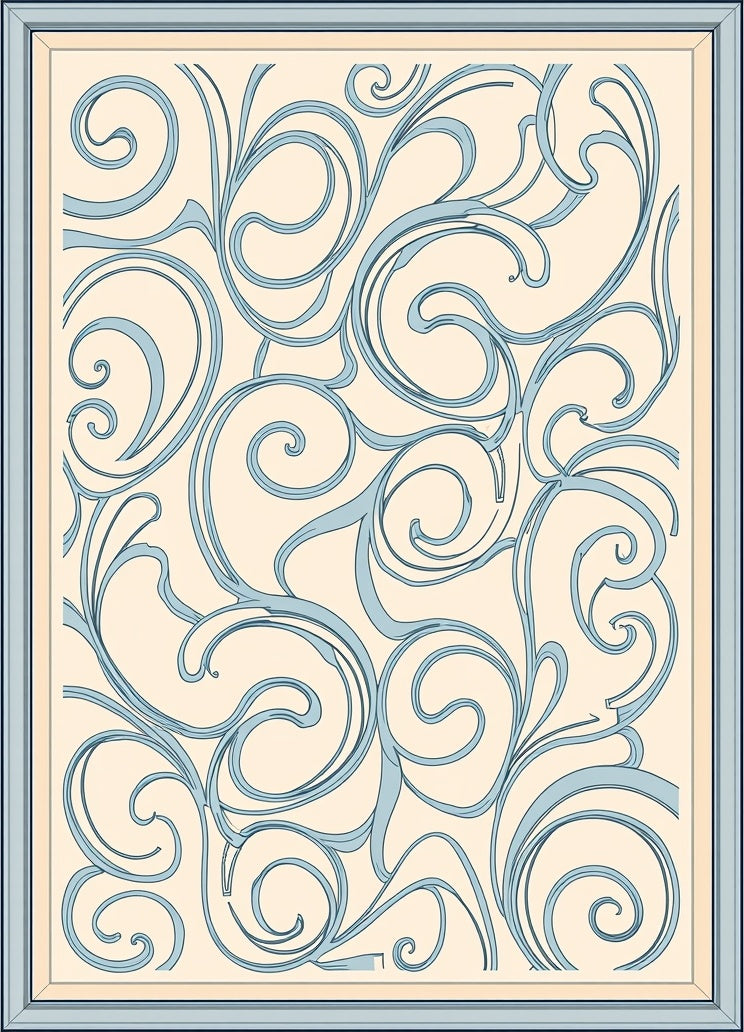 Cream Blue Swirl Pattern Design Rug