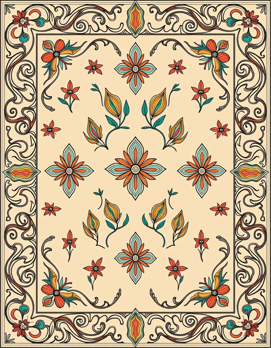 Art Nouveau Floral Symmetry Pattern Rug