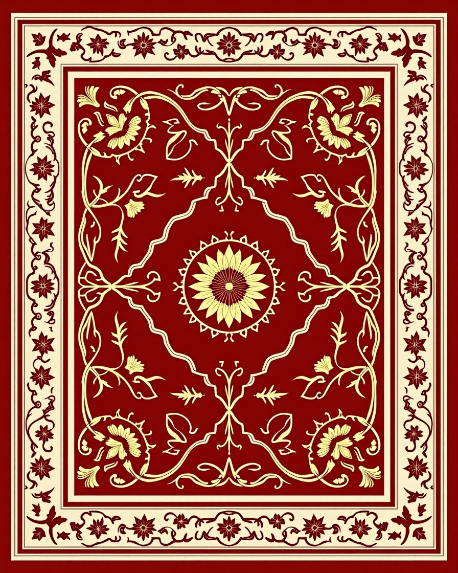 Red Floral Medallion Ornamental Design Rug