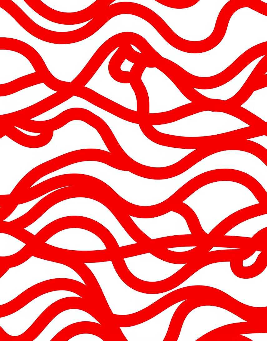 Red Abstract Wavy Lines Pattern Rug