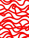 Red Abstract Wavy Lines Pattern Rug