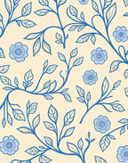 Delicate Blue Floral Vine Pattern Rug