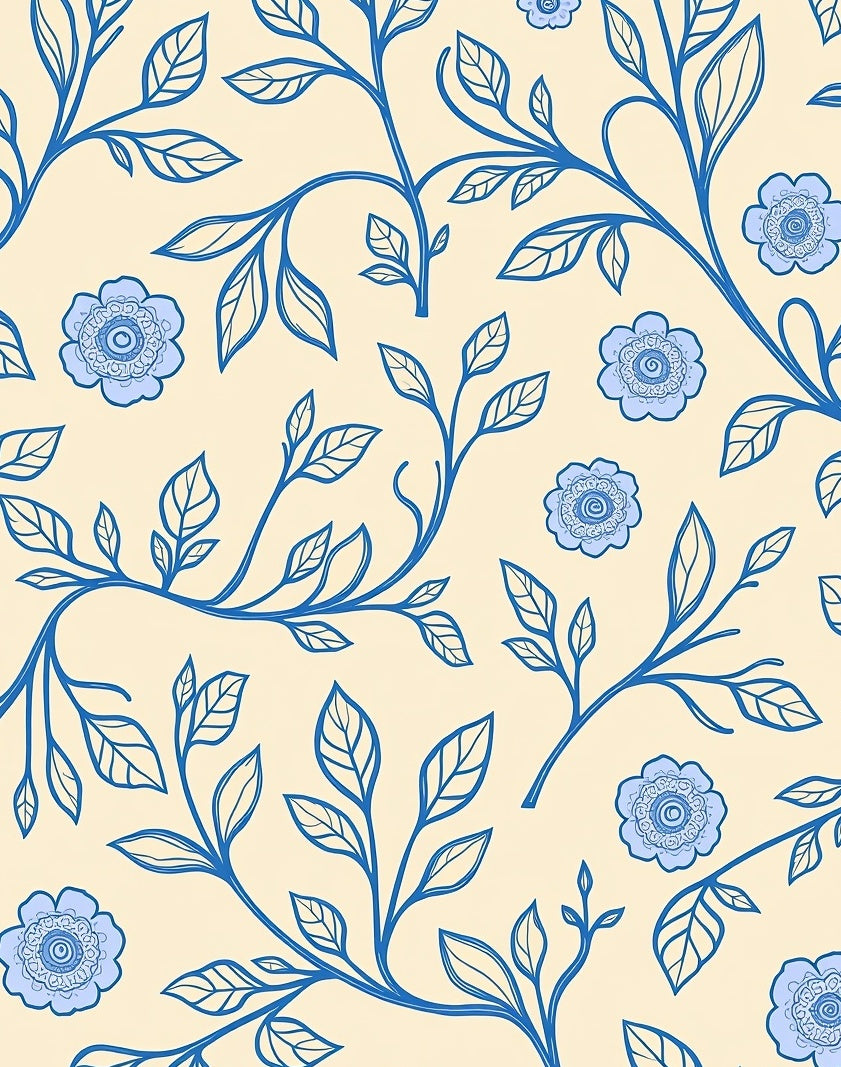 Delicate Blue Floral Vine Pattern Rug