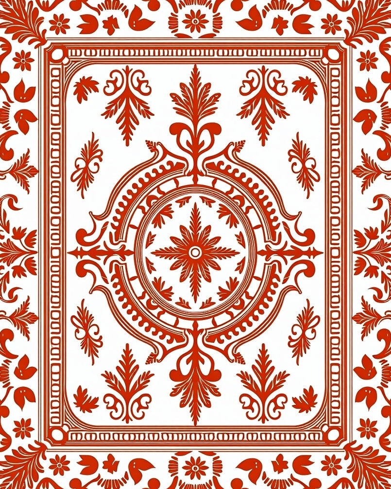 Red Floral Classic Medallion Design Rug