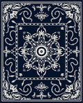Dark Blue White Floral Mandala Textile Rug