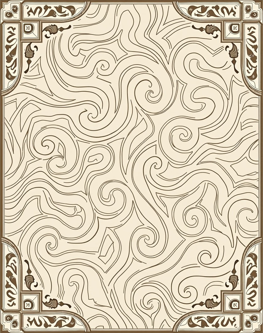 Ornate Swirls Decorative Border Pattern Rug