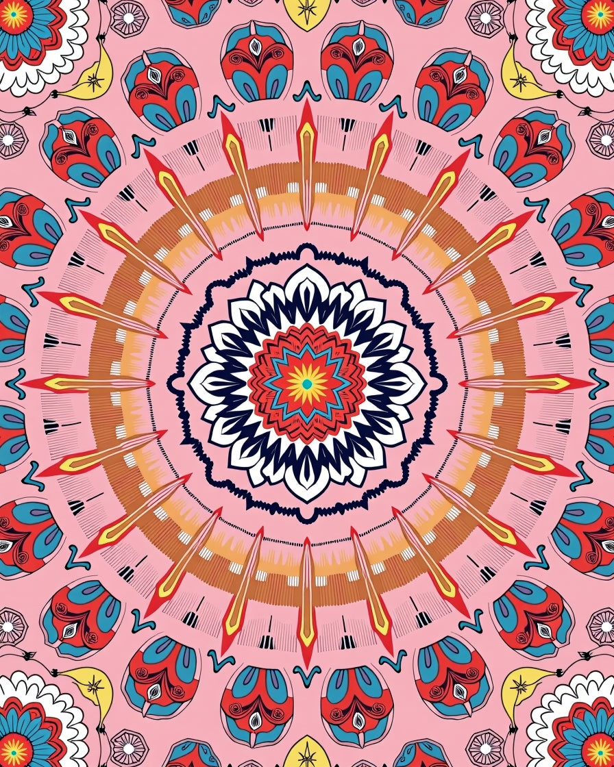 Vibrant Radial Floral Pattern Rug