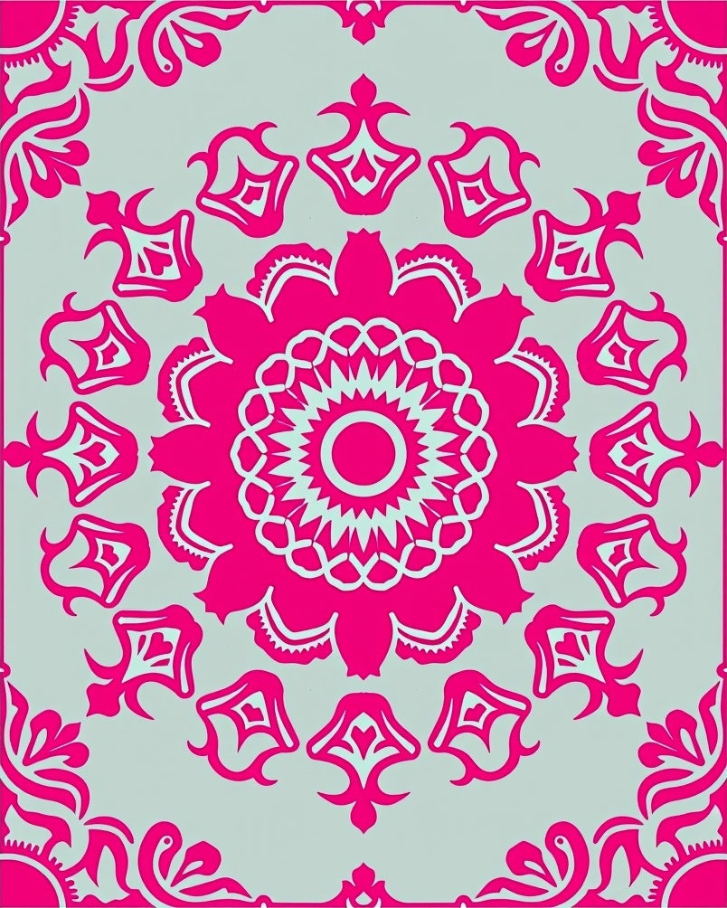 Vibrant Pink Floral Mandala Design Rug