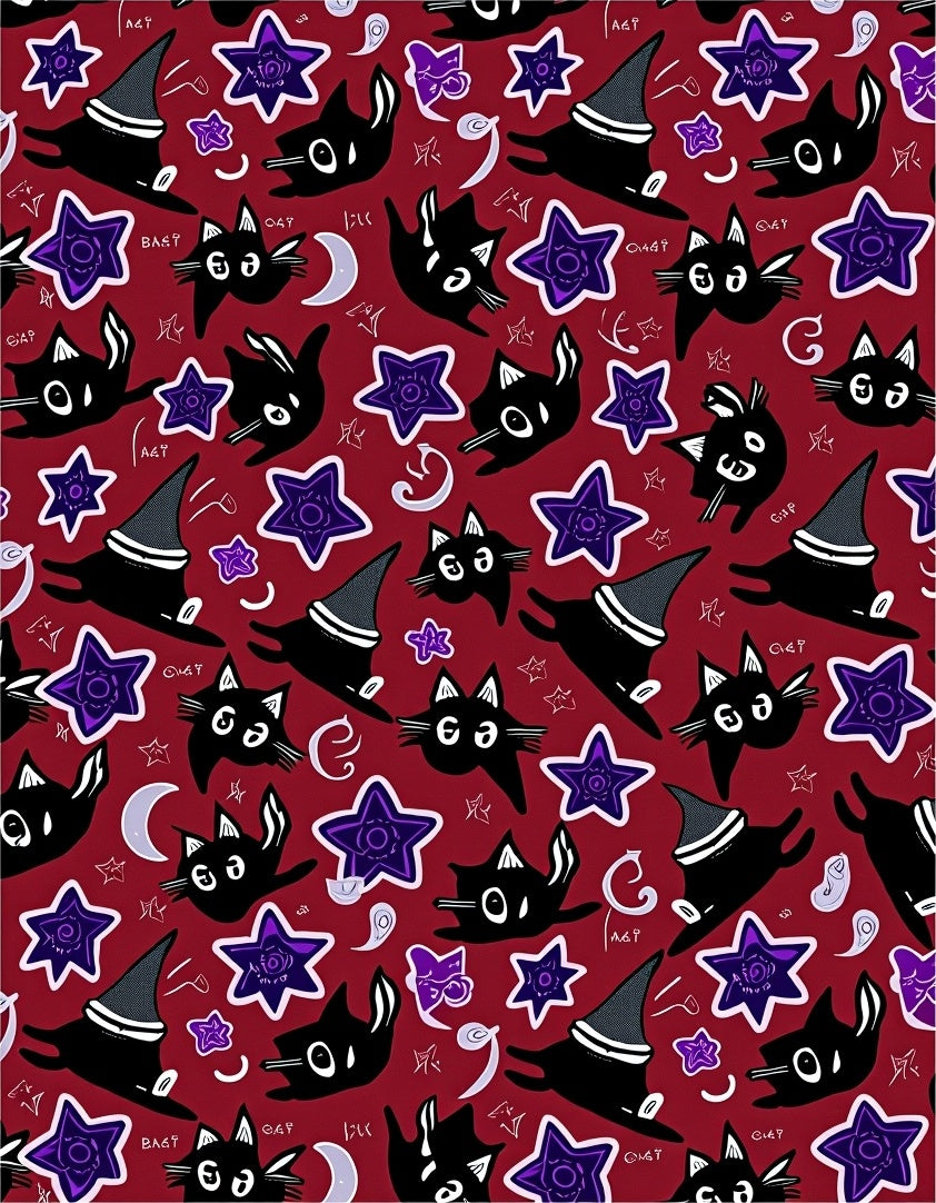 Whimsical Black Cats Stars Pattern Rug