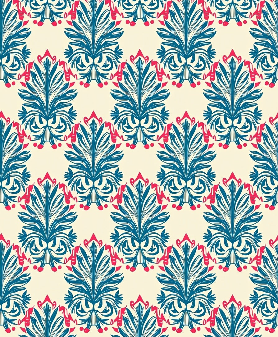Teal Coral Floral Damask Pattern Rug
