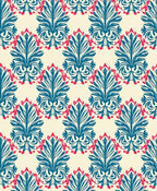 Teal Coral Floral Damask Pattern Rug