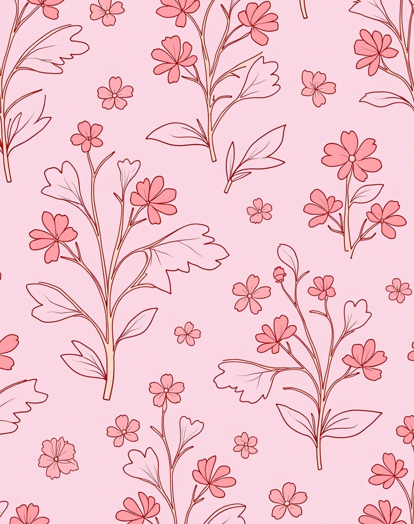 Pink Delicate Floral Branch Pattern Rug