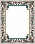 Dark Teal Brown Floral Scroll Border Rug