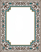Dark Teal Brown Floral Scroll Border Rug