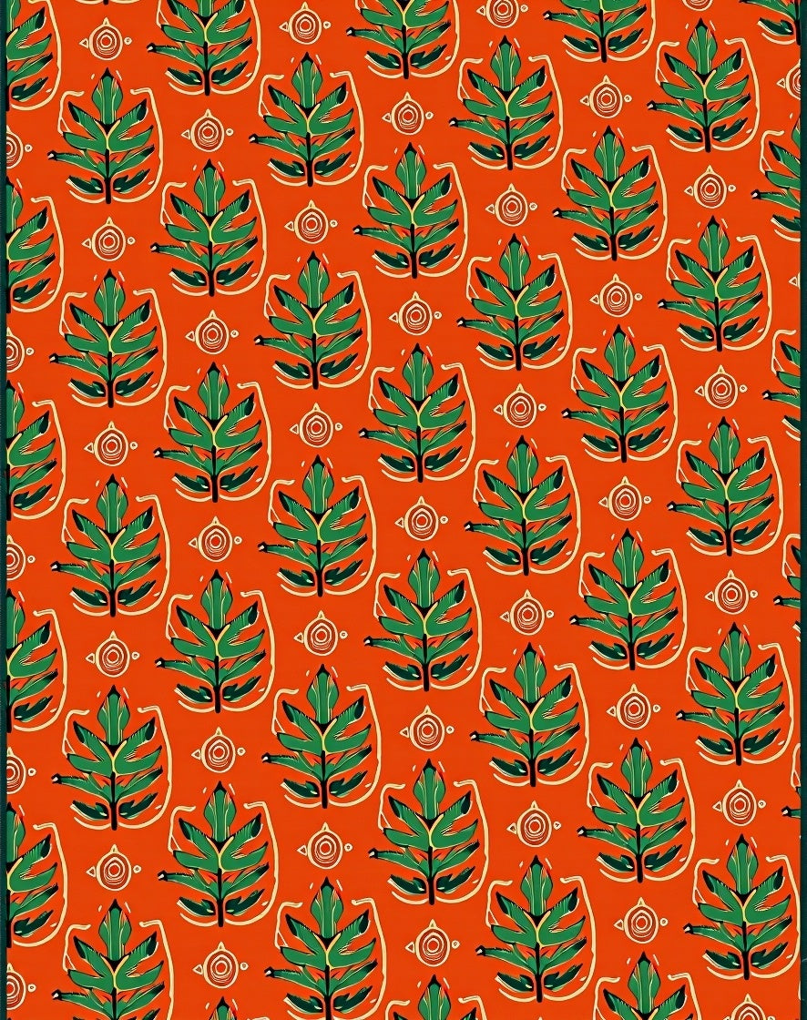 Earthy Green Leaf Pattern Design Rug