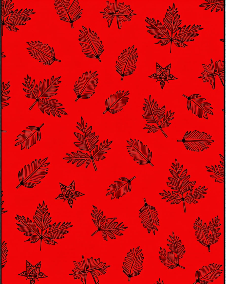 Bold Red Leaf Pattern Design Rug