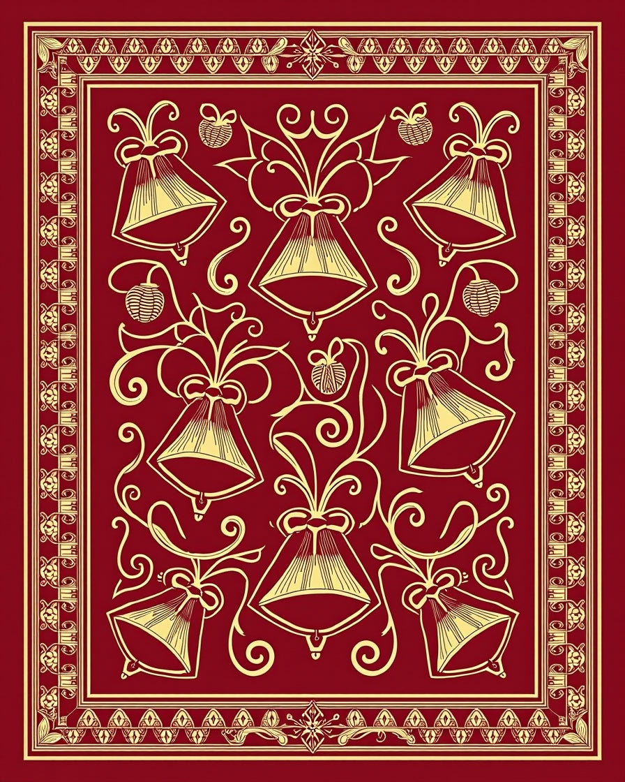 Red Yellow Bell Floral Swirls Rug