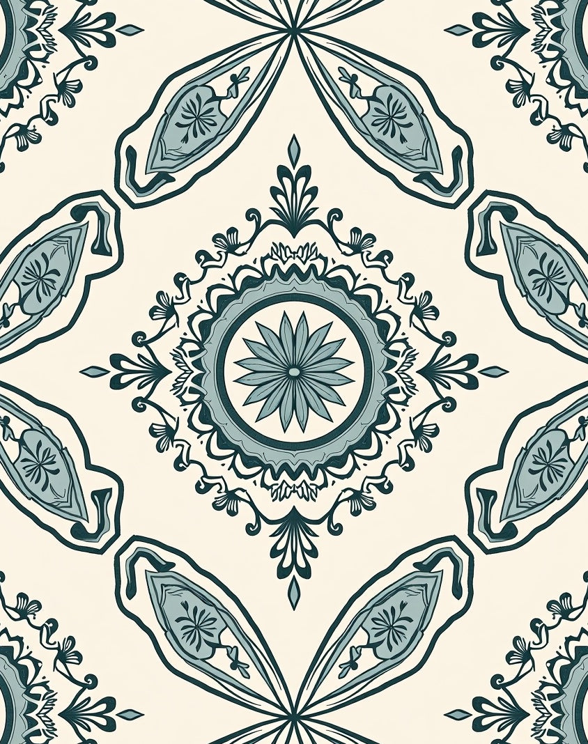 Vintage Teal Floral Mandala Pattern Rug