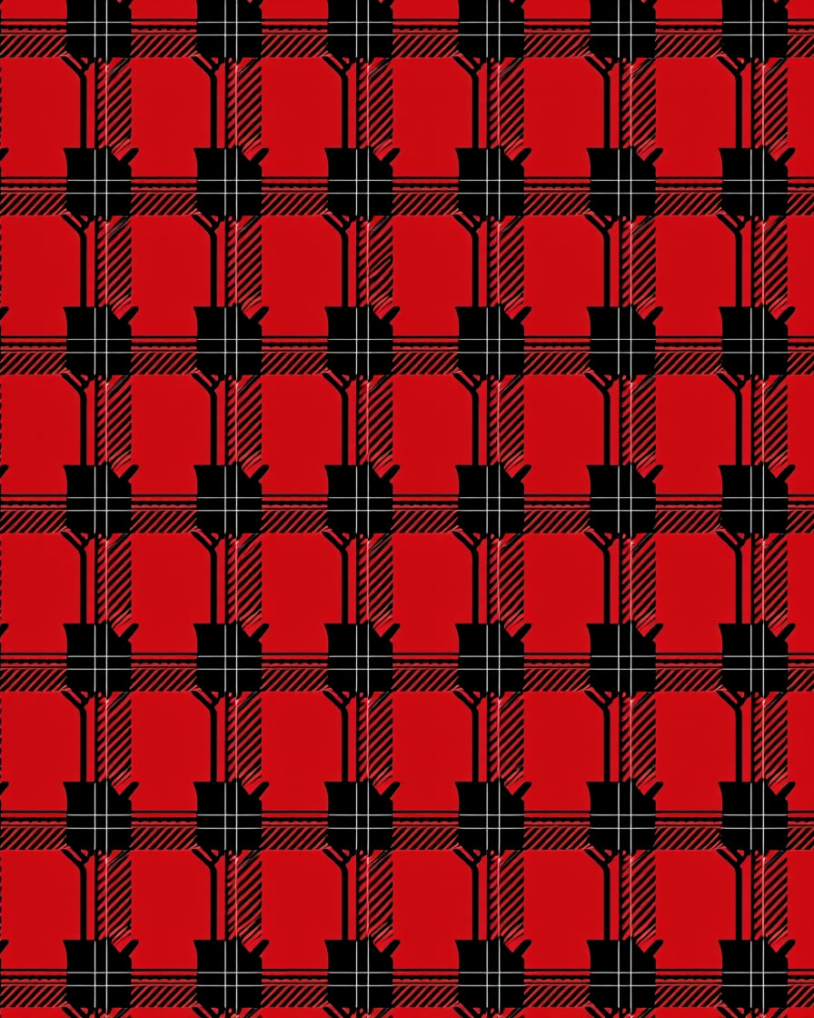 Red Plaid Guitar Pattern Rug