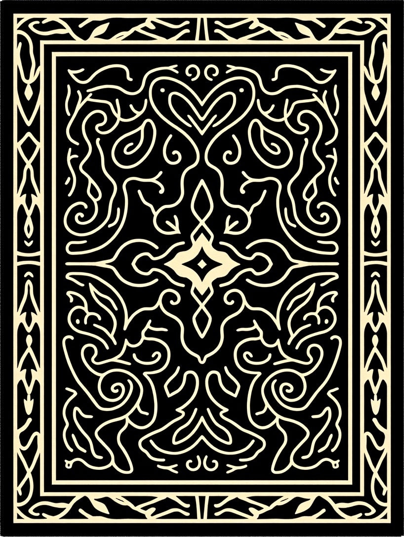 Ornate Black and White Swirl Pattern Rug