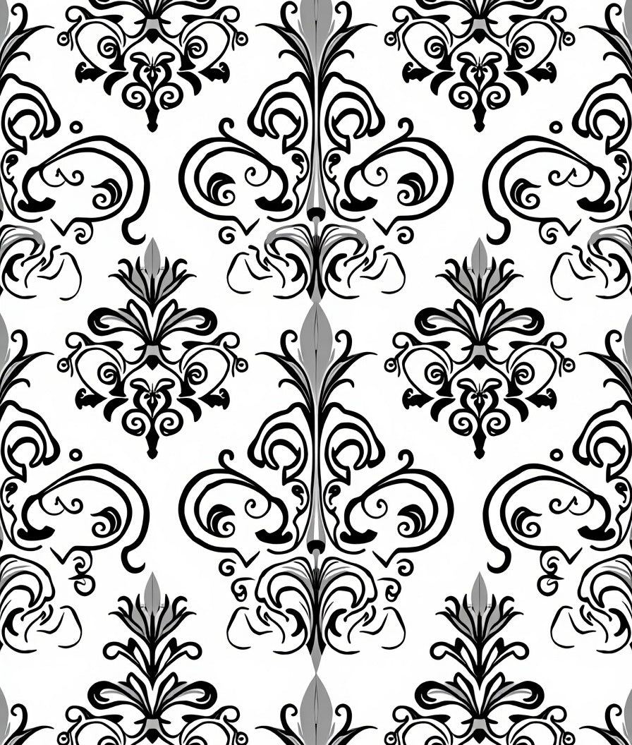 Classic Black and White Floral Damask Rug