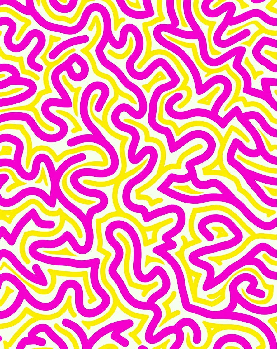 Bright Pink Yellow Abstract Swirl Pattern Rug