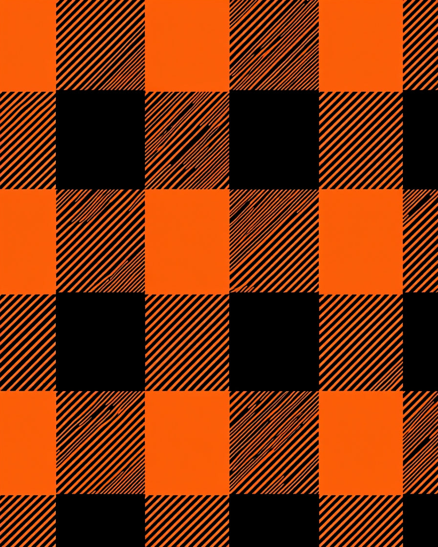Bold Black Orange Plaid Design Rug