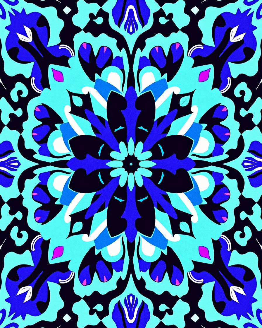 Bold Blue Floral Medallion Design Rug