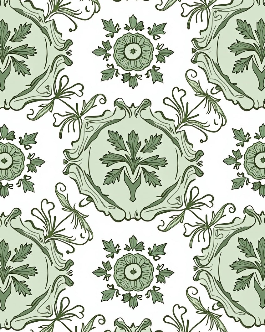 Green Floral Medallion Swirl Pattern Rug