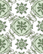 Green Floral Medallion Swirl Pattern Rug