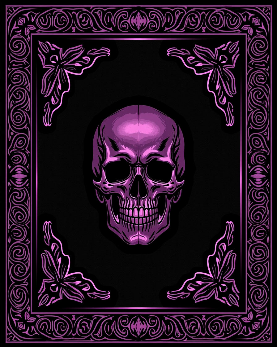 Gothic Skull With Ornate Pink Border Rug