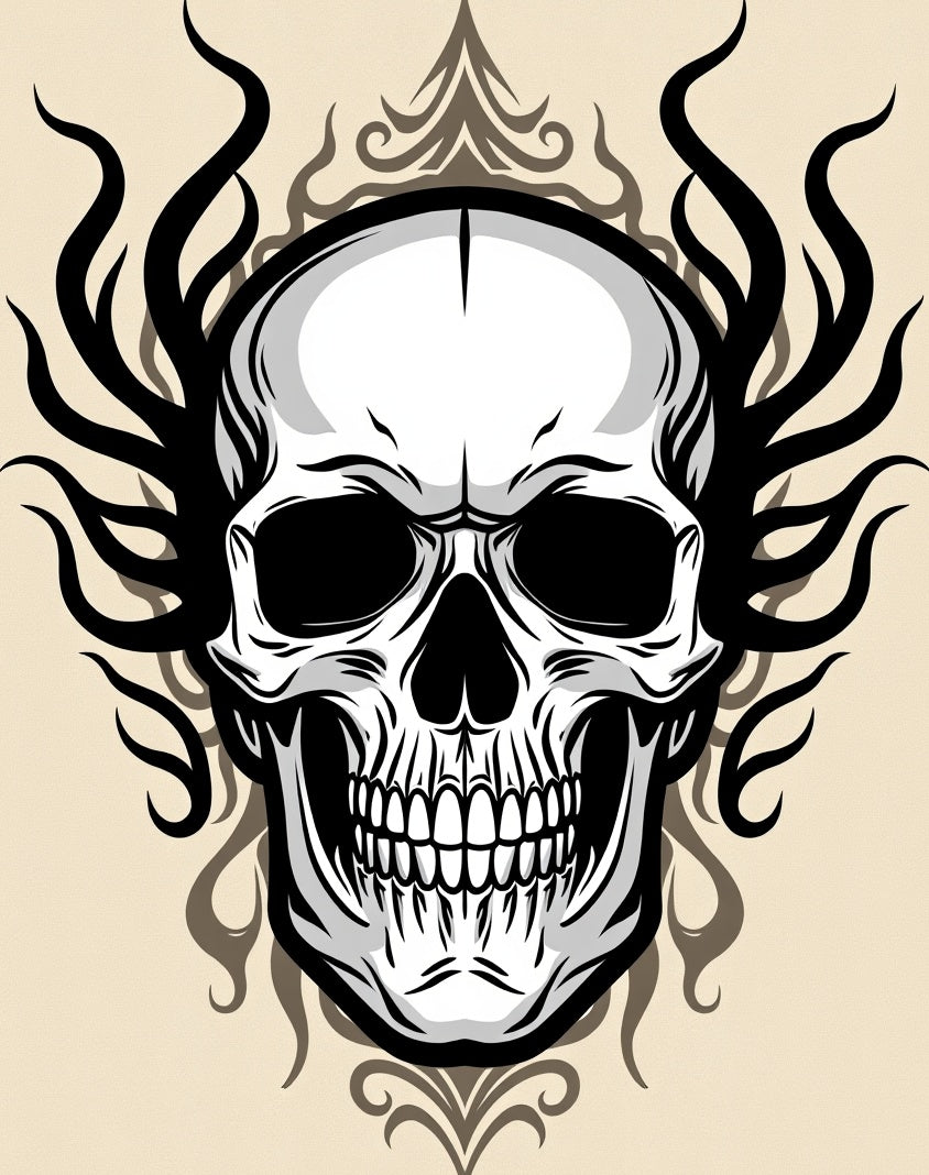 Intricate Skull With Flames Pattern Rug