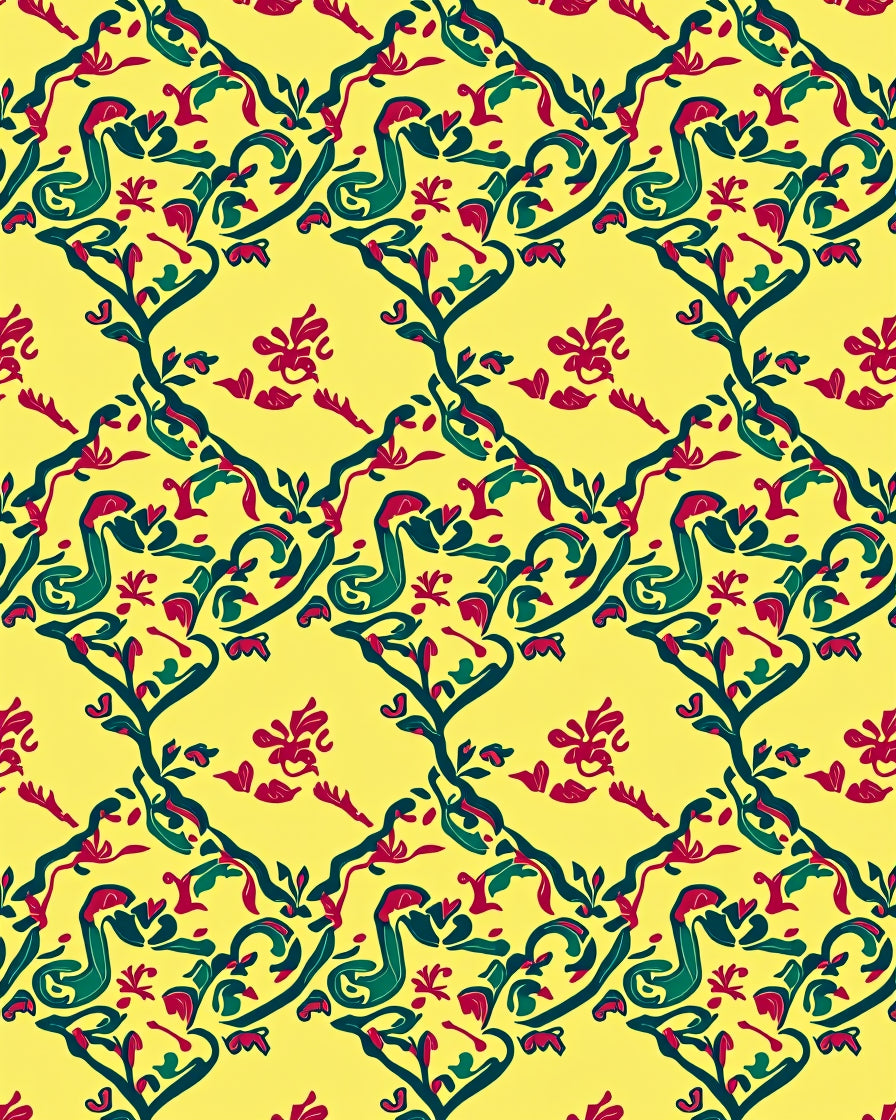 Emerald Green Crimson Floral Tapestry Rug