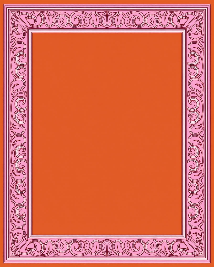 Pink Swirl Bordered Orange Print Rug