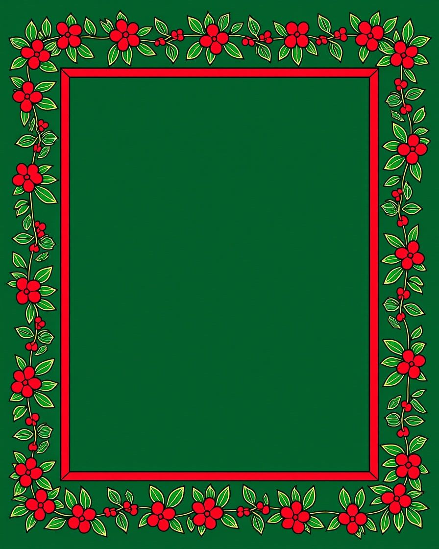 Red Flower Green Borders Rug