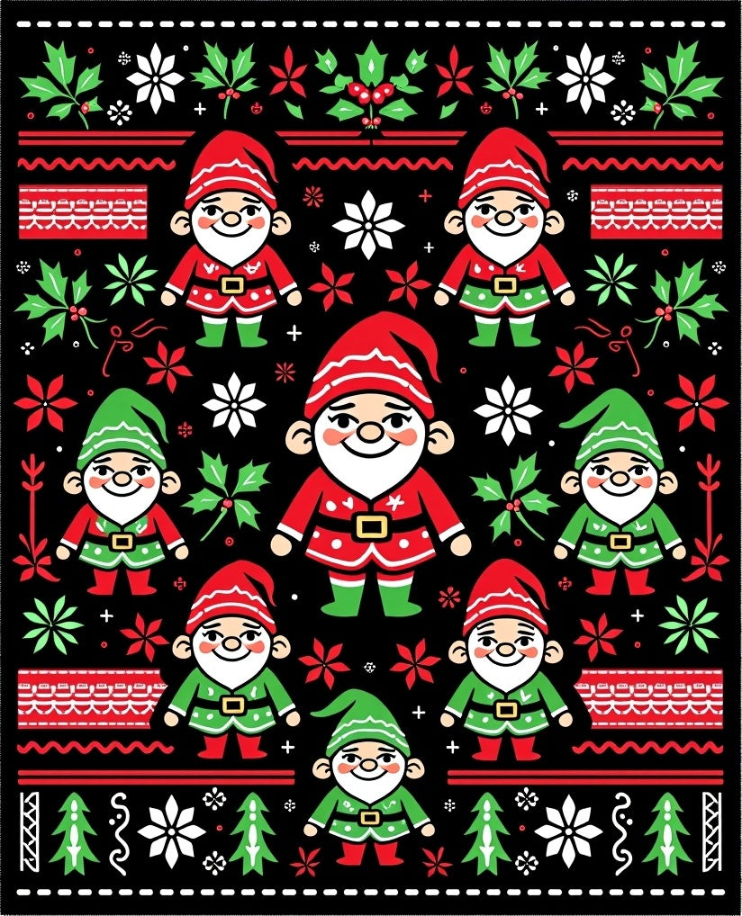 Whimsical Christmas Gnomes Festive Foliage Rug