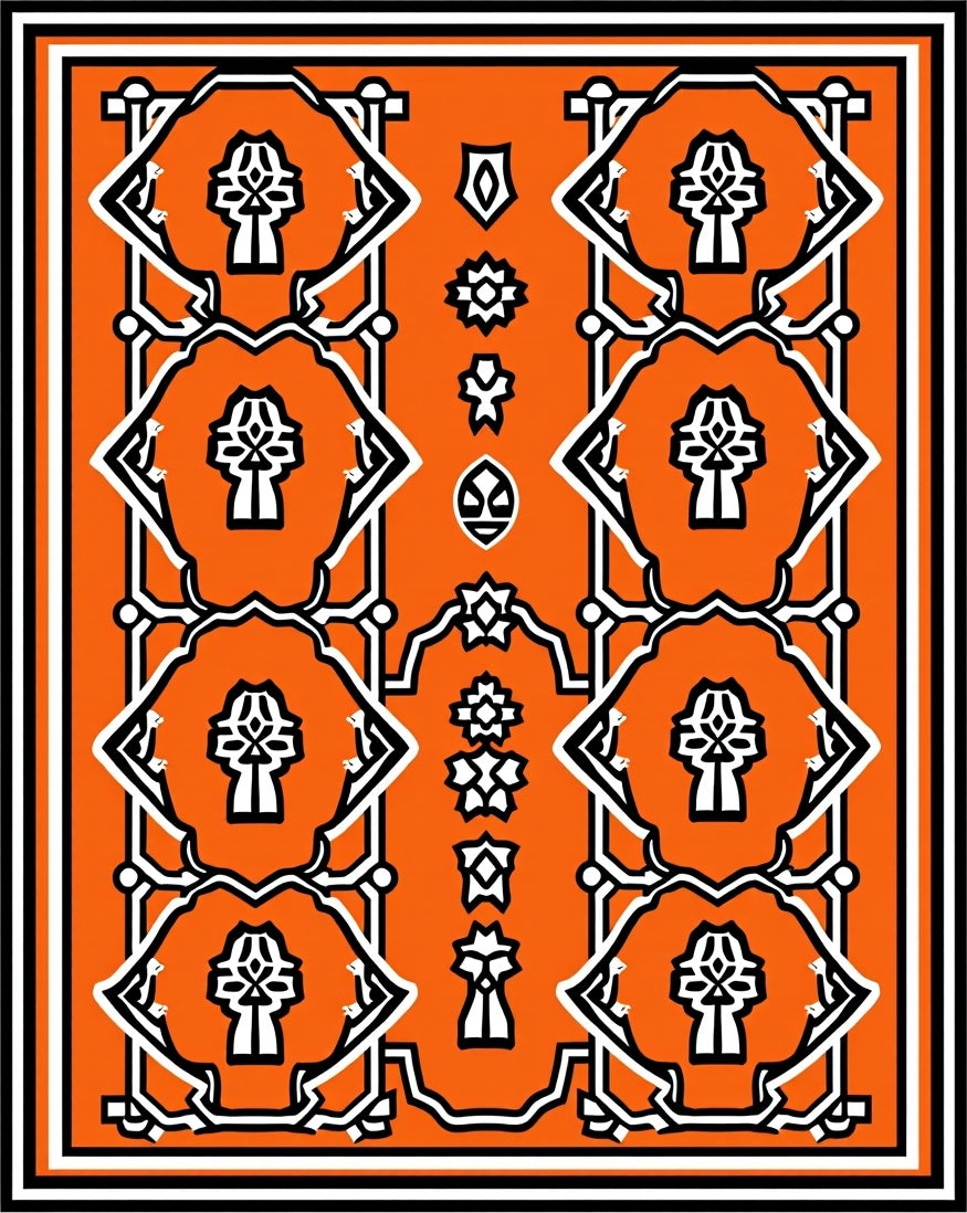 Bold Orange Geometric Symmetry Rug