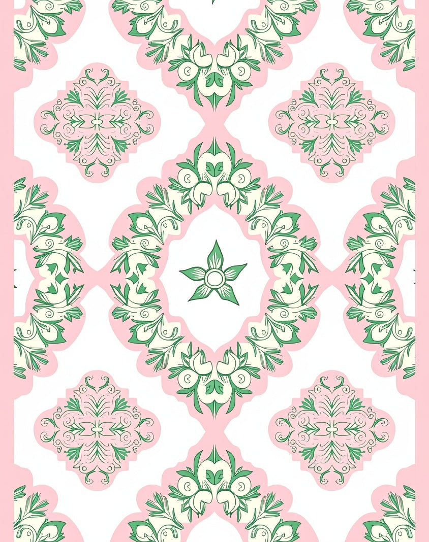 Pink Green Floral Medallion Pattern Rug