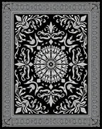 Intricate Floral Medallion Black White Rug